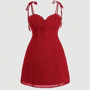 SHEIN Red Ruched Sweetheart Tie-Strap Slip Dress